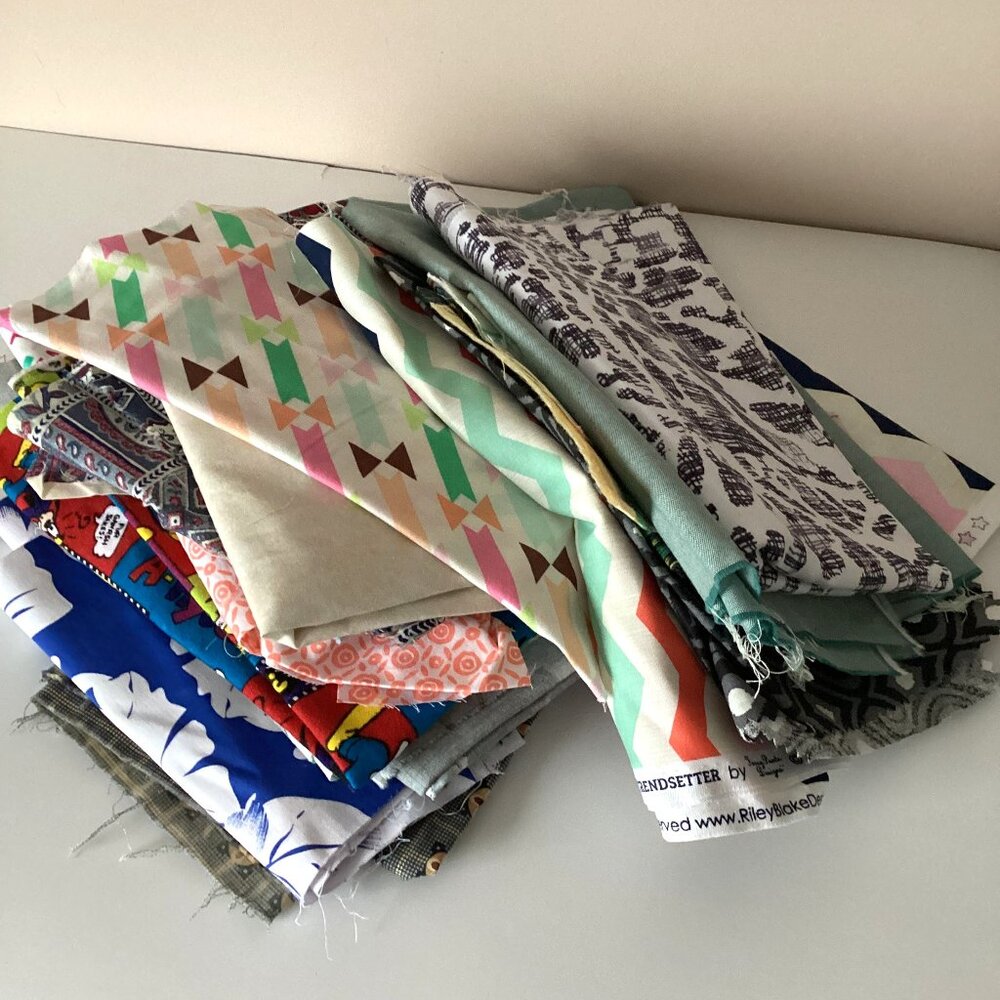 A Bundle Bag of Colored Colorful Fabric Material Scraps Quilting Sewing Crafting